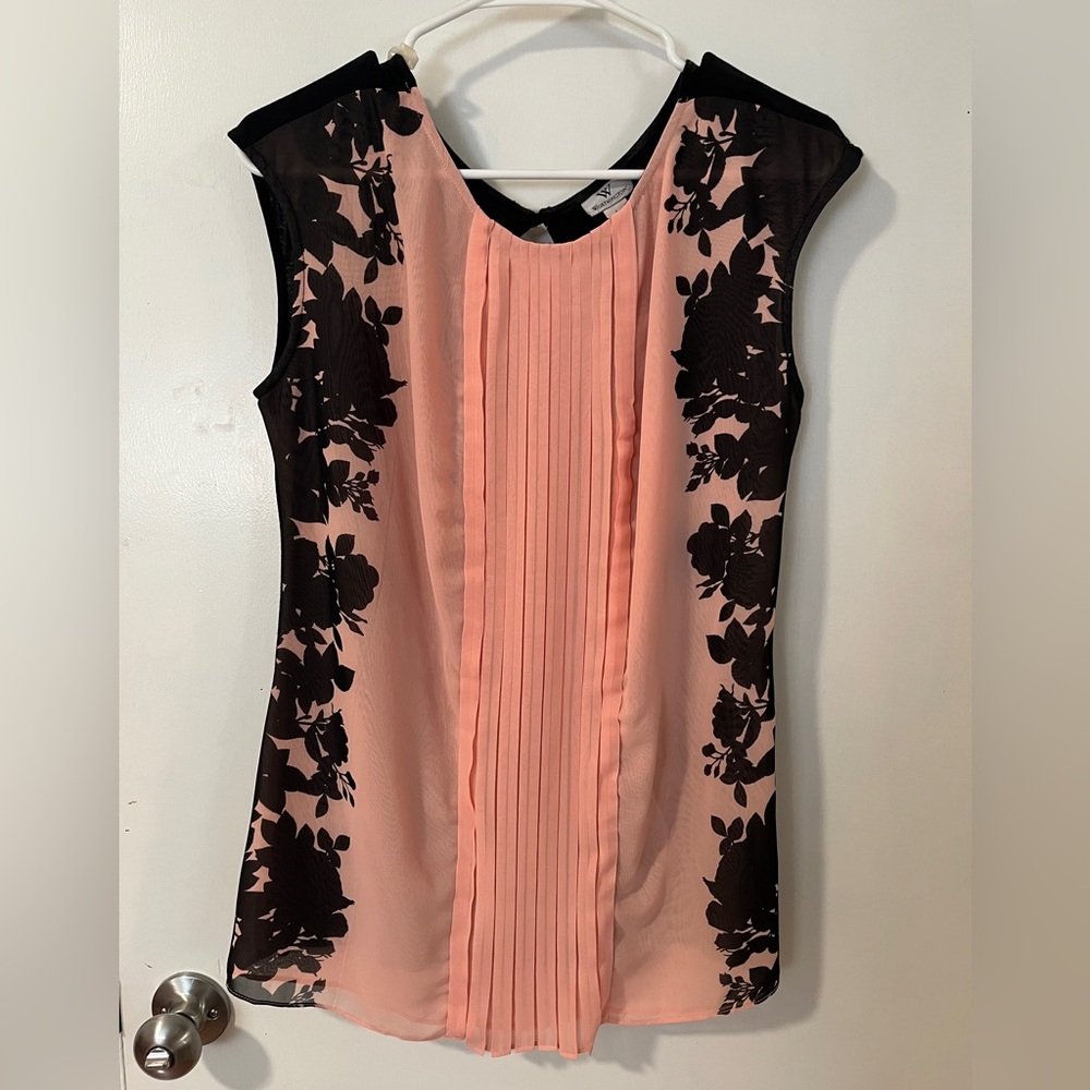 Worthington Black and Peach Floral Blouse